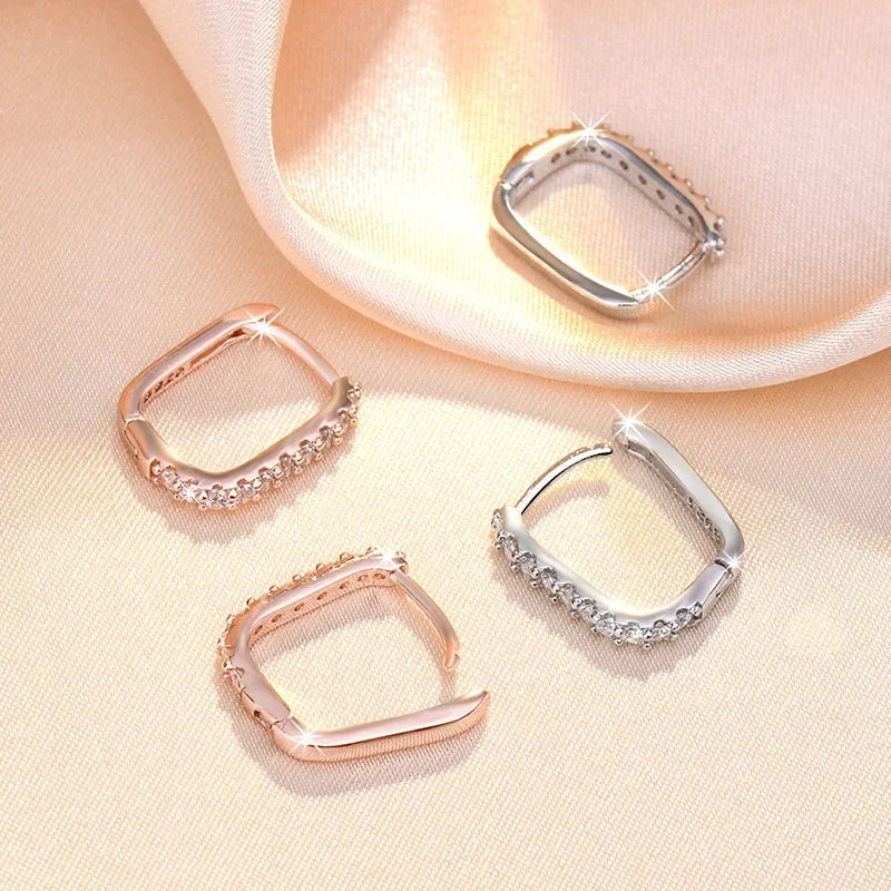 925 Sterling Silver Crystal Fashion Hoop Earrings